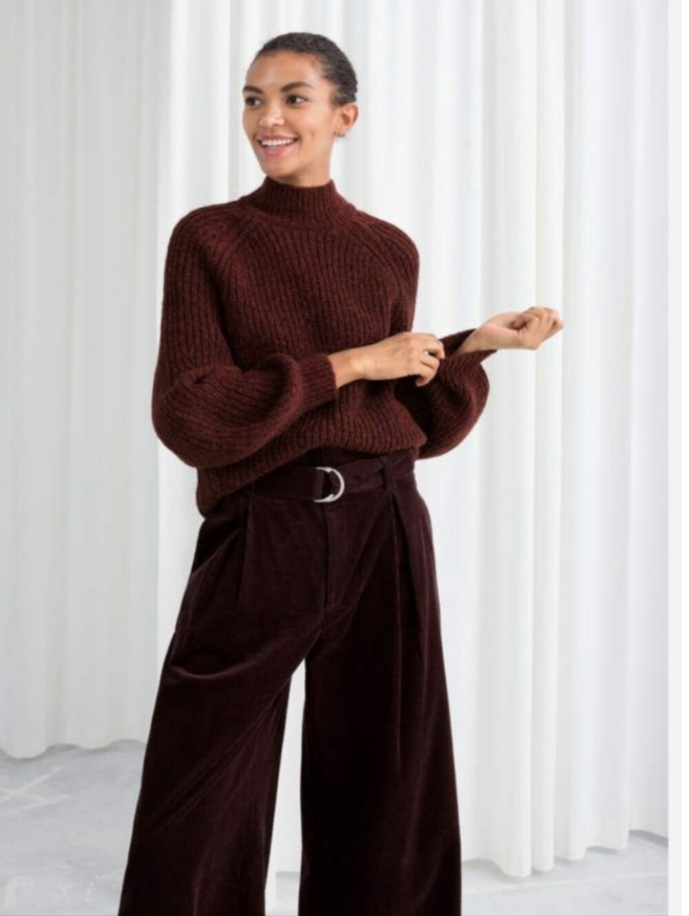 & Other Stories burgundy oversized wool and alpaca mock neck sweater